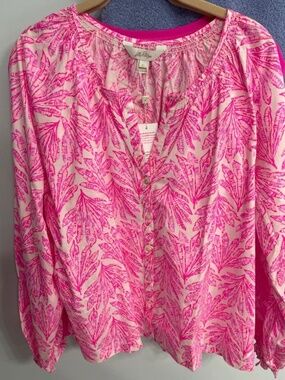NWT XL Lilly Pulitzer Aldina Top in Pink Bliss Shady Babe